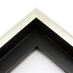 This unique floater frame for stretched canvas features a narrow, 0.5 " face that falls into a steep reverse slant toward the outer edge of the frame.  The modern style is finished in frosted silver on the face and outer edge.

Ideal for mounting medium to extra large, thick (1.5 " deep) gallery wrapped canvas portraits, paintings or Giclée prints. The canvas will extend slightly farther than the face of the frame. 

*Note: These solid wood, custom canvas floaters are for stretched canvas prints and paintings, and raised wood panels.