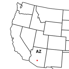 The location of Mesa, in Arizona, USA